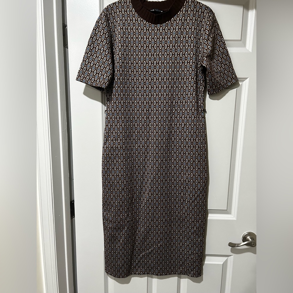 Zara Geometric Long Sleeve Dress - Brown and Black